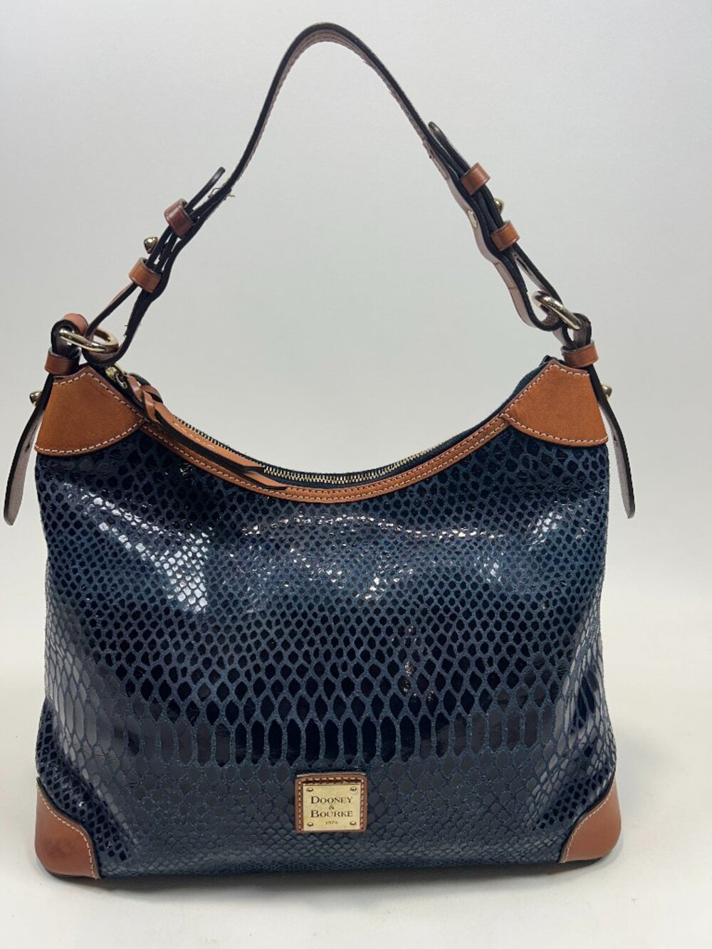 DOONEY & BOURKE Erica Hobo Bag NAVY BLUE Python Embossed Leather - Shoulder Bag